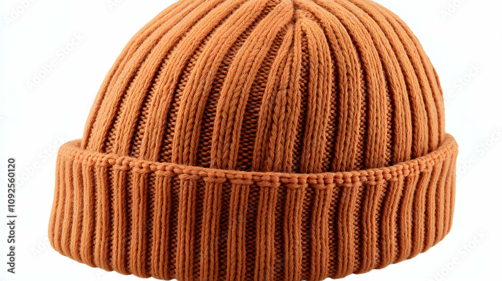 Fototapeta premium Close-up of a Knitted Rust-Colored Beanie Hat