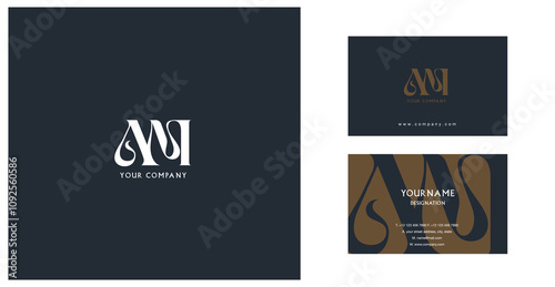 Letters A M  Joint logo icon with business card vector template.