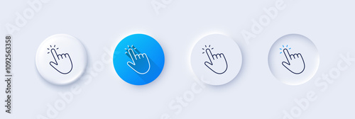 Hand cursor line icon. Neumorphic, Blue gradient, 3d pin buttons. Click action sign. Finger pointer symbol. Line icons. Neumorphic buttons with outline signs. Vector