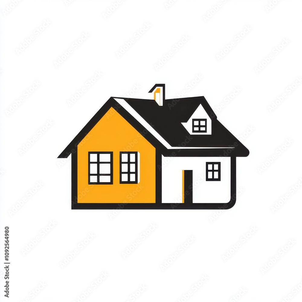 Stylized illustration of a two-tone house featuring a bright yellow and black design. Stylized illustration of a two-tone house featuring a bright yellow and black design.
