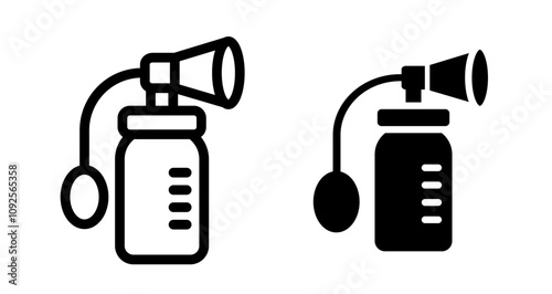 Breast pump Icon set in black filled and line.