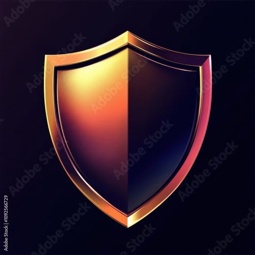 Stylized golden shield emblem, showcasing a sleek, modern design against a dark backdrop. photo