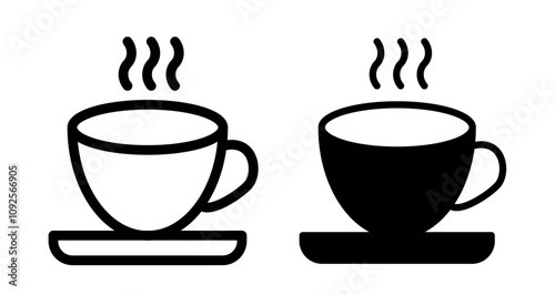 Coffee cup Icon set in black filled and line.