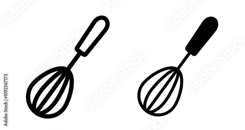 Egg beater Icon set in black filled and line.