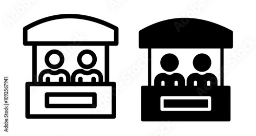 Sales booth Icon set in black filled and line.