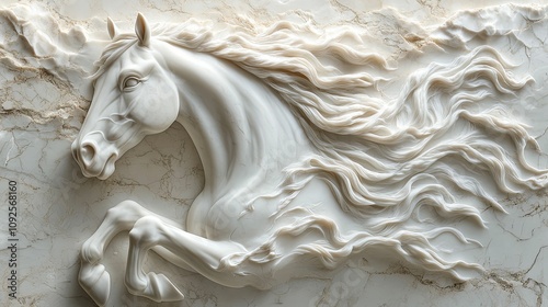 Elegant White Marble Horse Bas Relief Sculpture photo