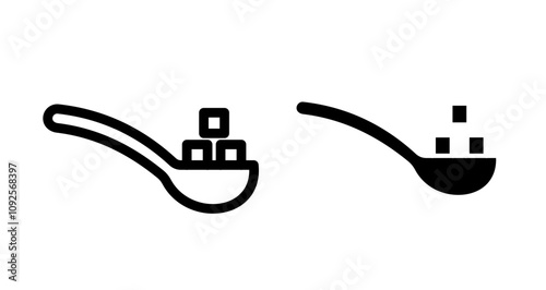 Sugar cubes spoon Icon set in black filled and line.
