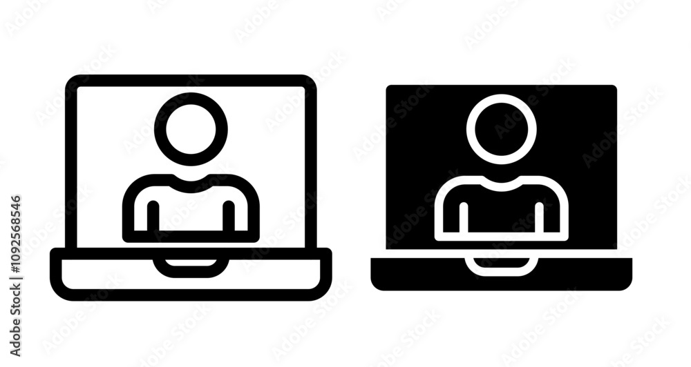 Online consulting Icon set in black filled and line. Online consulting Icon set in black filled and line.