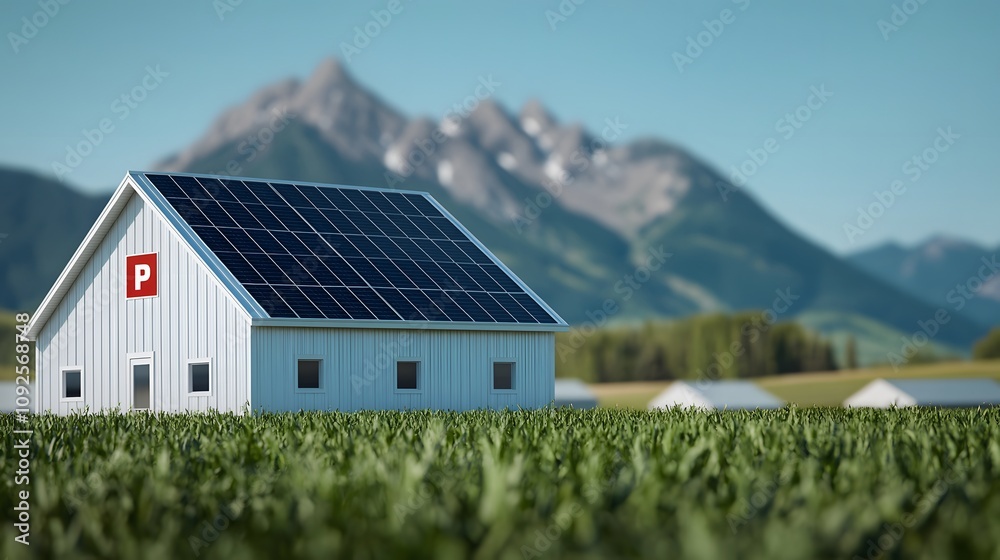 Sustainable Farming: A Traditional Building Enriched with Modern Solar Technology for Agriculture. Energy Stock, Renewable, Sustainable Concept Sustainable Farming: A Traditional Building Enriched with Modern Solar Technology for Agriculture. Energy Stock, Renewable, Sustainable Concept