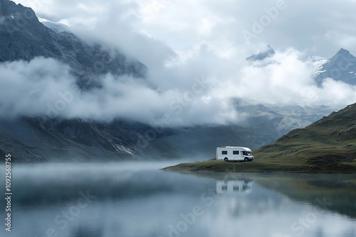 Scenic camper by tranquil lake