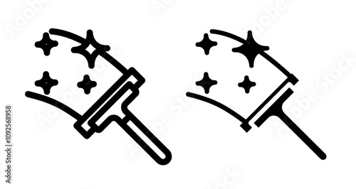 Window squeegee Icon set in black filled and line.