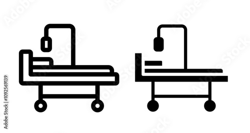 Hospital bed Icon set in black filled and line.