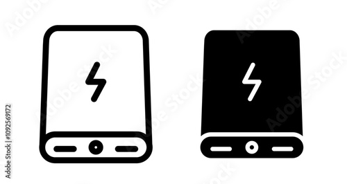 Power bank Icon set in black filled and line.