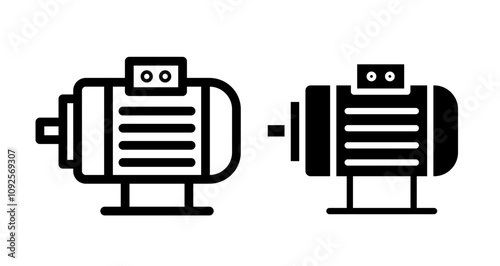 Electric motor Icon set in black filled and line.