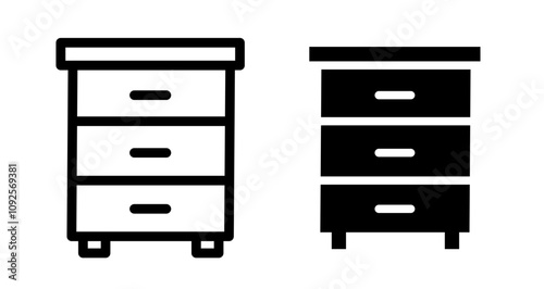 Drawer Icon set in black filled and line.