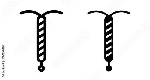 Intrauterine device Icon set in black filled and line.