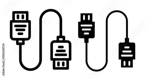 HDMI cable Icon set in black filled and line.