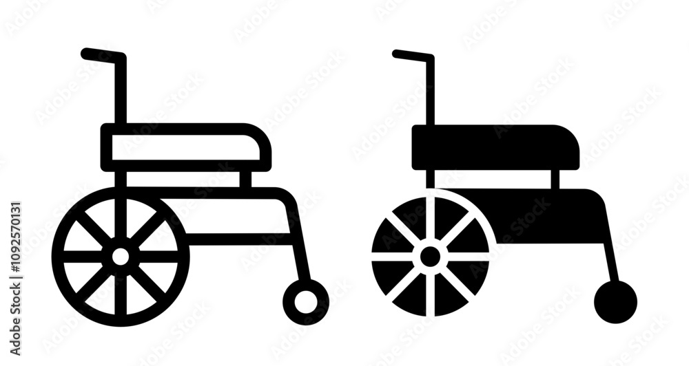 Wheelchair Icon set in black filled and line. Wheelchair Icon set in black filled and line.