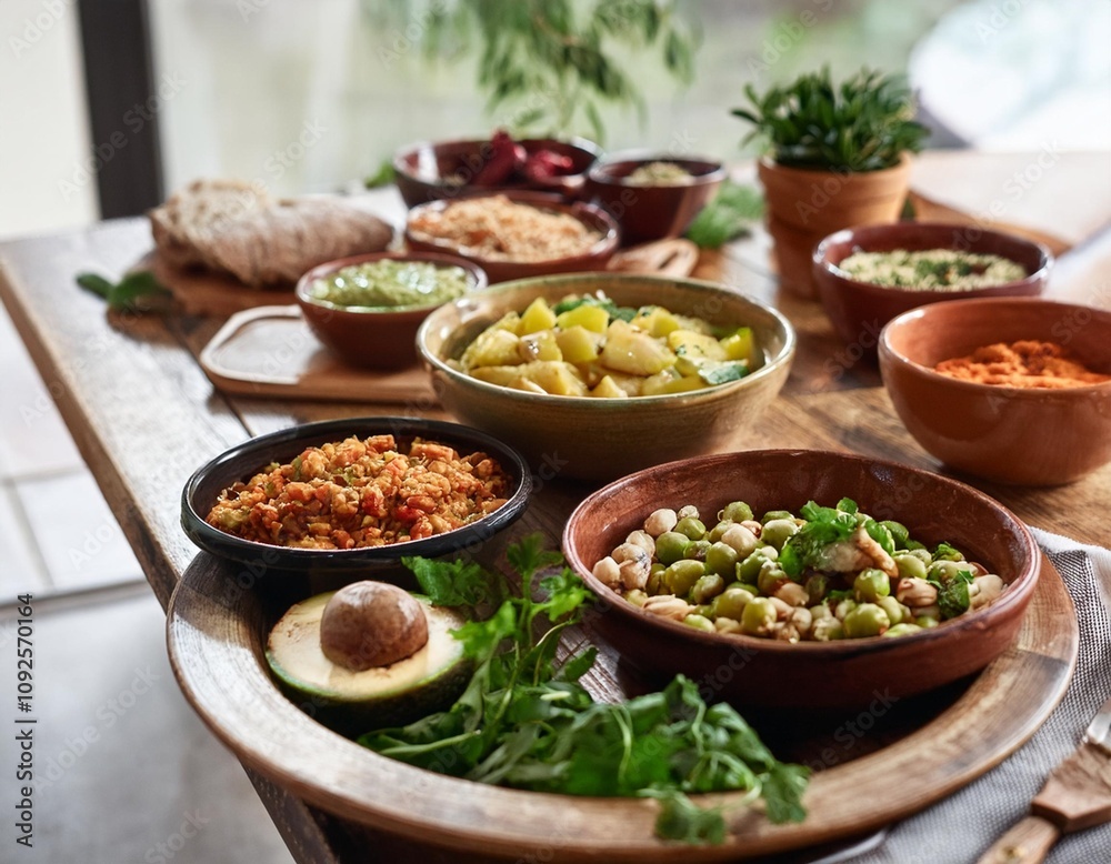 Homemade Vegan Meal Featuring Organic Ingredients and Rustic Presentation Homemade Vegan Meal Featuring Organic Ingredients and Rustic Presentation