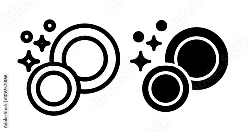 Clean dishes Icon set in black filled and line.