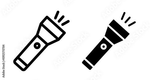 Flashlight Icon set in black filled and line.