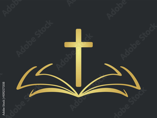 Cross and bible icon in black background