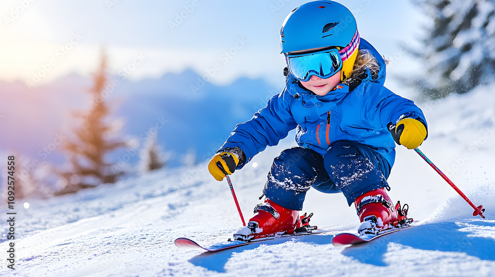 © JoanVtGarcia - Niño pequeño empieza a esquiar en pista debutantes
