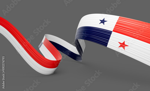 3d Flag Of Panama 3d Shiny Waving Panama Ribbon Flag On Grey Background 3d Illustration