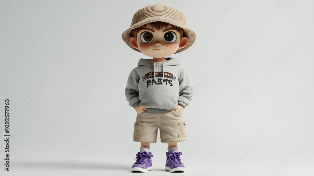 A cartoonish boy character wearing a hoodie and shorts, ready for a playful adventure. A cartoonish boy character wearing a hoodie and shorts, ready for a playful adventure.