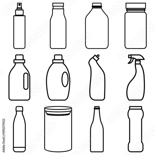 Minimalist Line Icon Various Bottle Shapes Set