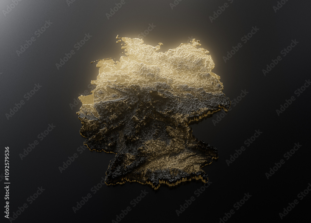 Obraz premium Germany Map Golden Metallic Texture Map Gold Reserves And Gold Mining Concept 3D Illustration