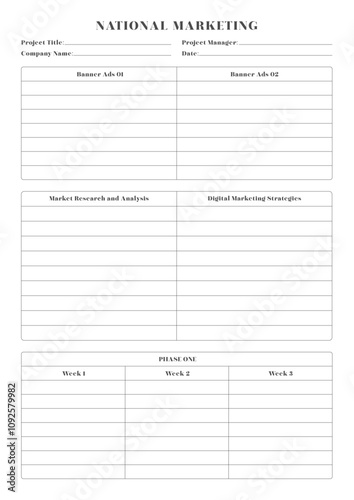 Marketing Planning Page Planner Sheets for Efficiently Organizing, Tracking, and Managing Marketing Activities, Campaigns, Strategies, Goals, and Performance Across Multiple Channels and Platforms Pag