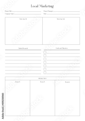 Marketing Planning Page Planner Sheets for Efficiently Organizing, Tracking, and Managing Marketing Activities, Campaigns, Strategies, Goals, and Performance Across Multiple Channels and Platforms Pag