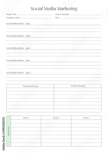 Marketing Planning Page Planner Sheets for Efficiently Organizing, Tracking, and Managing Marketing Activities, Campaigns, Strategies, Goals, and Performance Across Multiple Channels and Platforms Pag