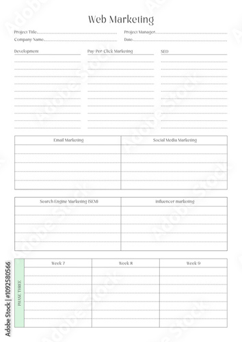 Marketing Planning Page Planner Sheets for Efficiently Organizing, Tracking, and Managing Marketing Activities, Campaigns, Strategies, Goals, and Performance Across Multiple Channels and Platforms Pag