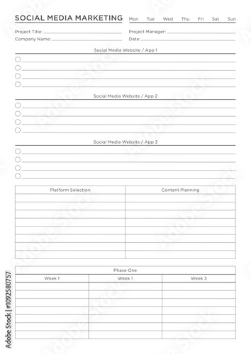 Marketing Planning Page Planner Sheets for Efficiently Organizing, Tracking, and Managing Marketing Activities, Campaigns, Strategies, Goals, and Performance Across Multiple Channels and Platforms Pag