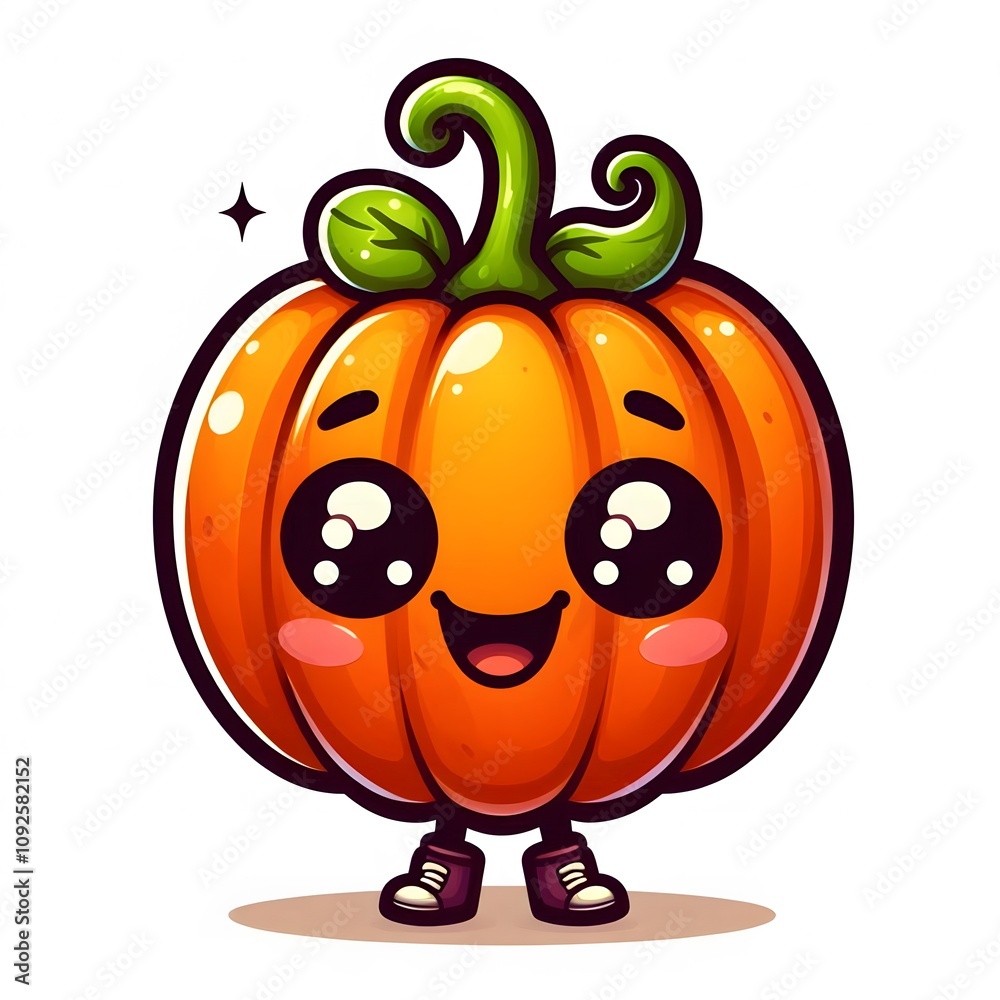 AI Generate of Cartoon Happy Halloween Pumpkin, Big Eyes, isolated in White