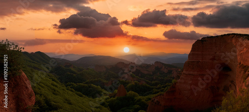 Beautiful sunset in the Médulas, Leon Spain