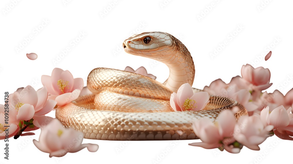 Fototapeta premium 24k Gold snake with Magnolias: Luxurious Desk Sculpture