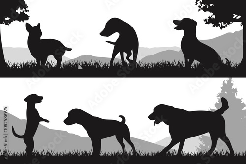 Silhouettes of Dogs in Natural Landscape