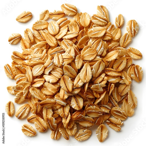 Close-up of a Pile of Rolled Oats Isolated on White Background photo