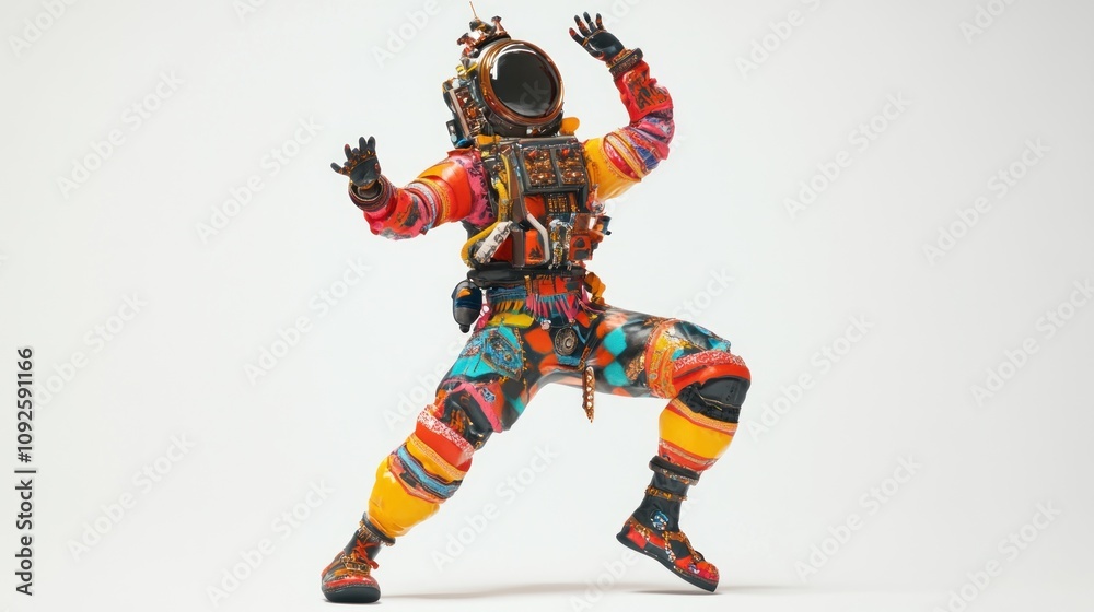 A colorful astronaut figure striking a dynamic pose against a plain background. A colorful astronaut figure striking a dynamic pose against a plain background.