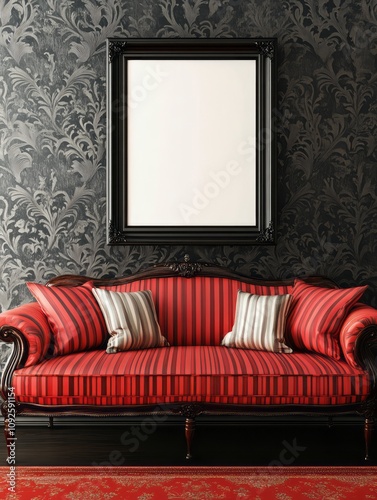 Elegant Red Striped Sofa Wi...