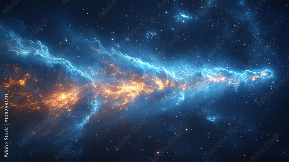 Obraz premium Colorful nebulas and cosmic dust illuminated by stars in deep space viewed from a distant galaxy. Generative AI