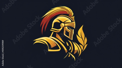 Wallpaper Mural A golden warrior with a helmet and a laurel wreath on a dark background. Torontodigital.ca