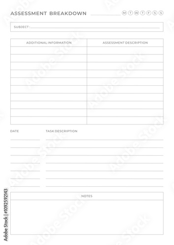 Study Planning Page Planner Sheet Design Template for Organizing Study Sessions, Goals, Timelines, Assignments, Exams, and Progress Tracking for Effective Learning and Academic Success