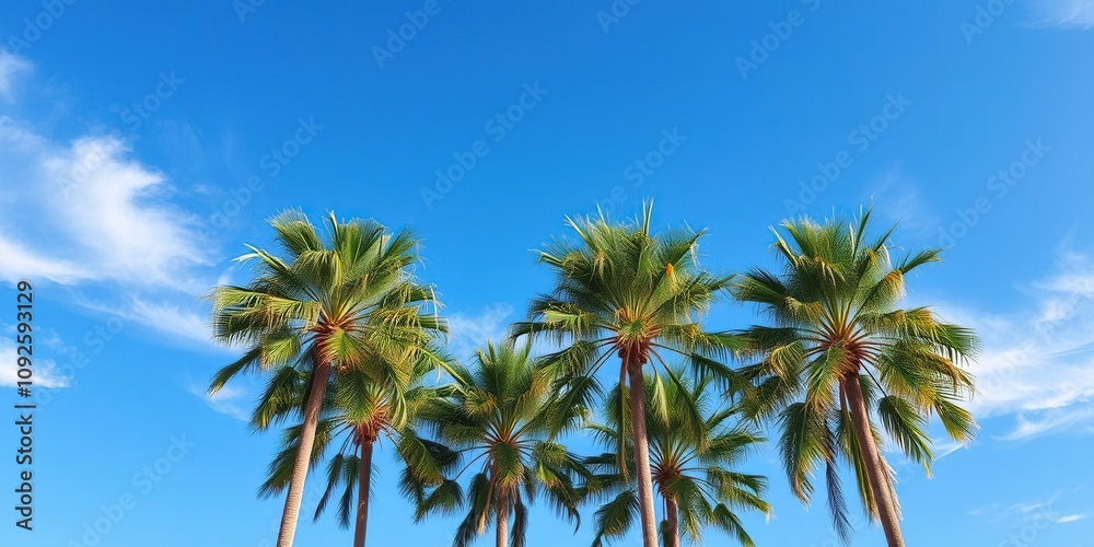 palm trees against bright blue sky with a few wispy clouds, vibrant colors, serene landscape palm trees against bright blue sky with a few wispy clouds, vibrant colors, serene landscape