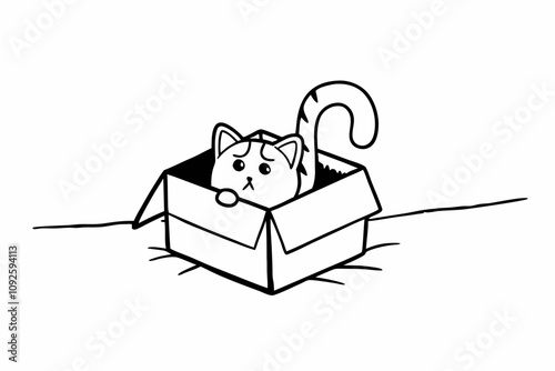 a sad cat abandoned in a cardboard box, white background,