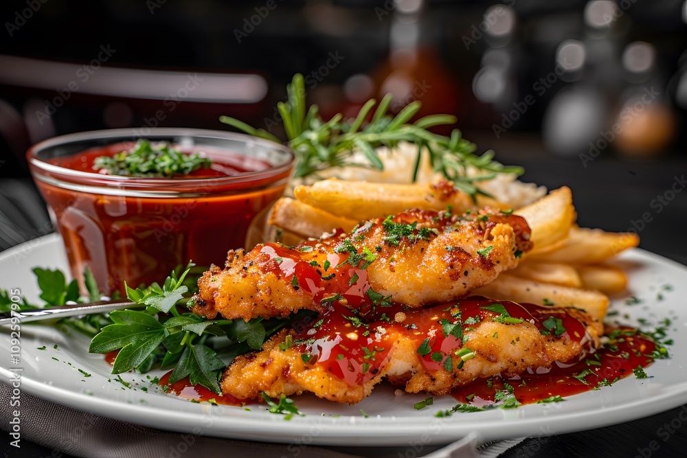 Delicious fried fish fillet served with fries and tangy sauce. Delicious fried fish fillet served with fries and tangy sauce.