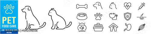 Pet icon set vector illustration. Dog, Cat Editable stroke liner style icon.